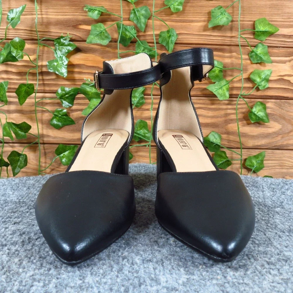 IDIFU In2pedazo Womens Ankle Strap Pumps Sz 6.5 Black Leather Block Heel_2